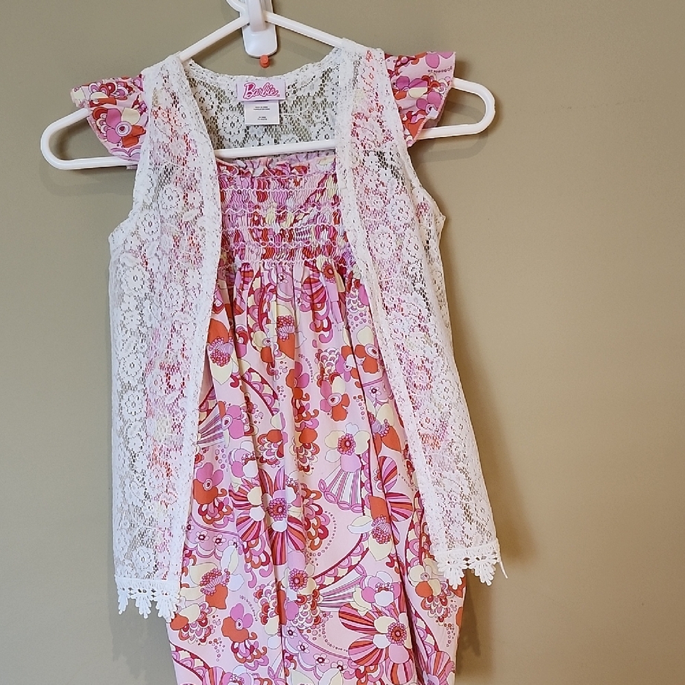 Barbie Pink Floral Kids Dress with Lace Overlay 6years
